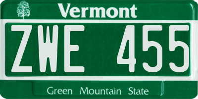 VT license plate ZWE455