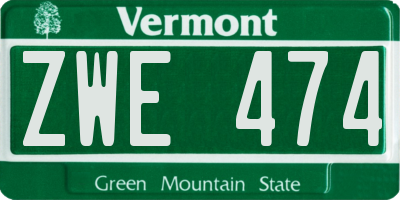VT license plate ZWE474