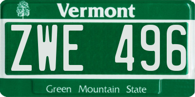 VT license plate ZWE496