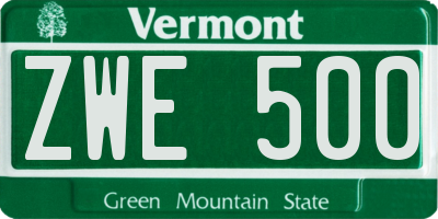 VT license plate ZWE500