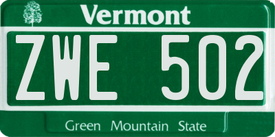 VT license plate ZWE502