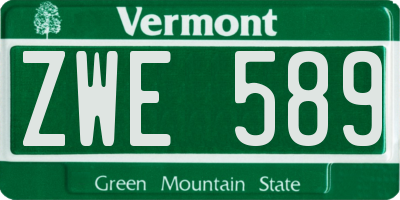 VT license plate ZWE589