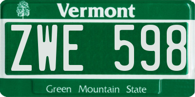 VT license plate ZWE598