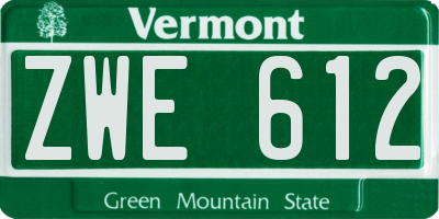VT license plate ZWE612