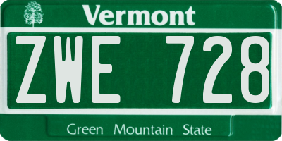 VT license plate ZWE728