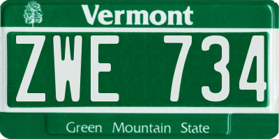 VT license plate ZWE734