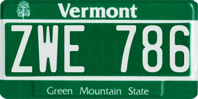 VT license plate ZWE786
