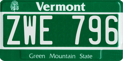 VT license plate ZWE796