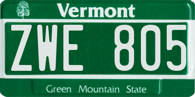 VT license plate ZWE805
