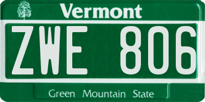 VT license plate ZWE806