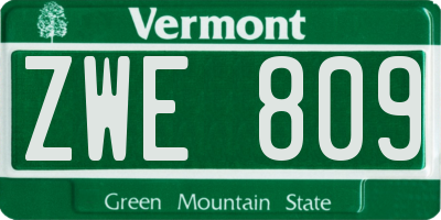 VT license plate ZWE809
