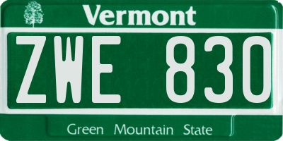 VT license plate ZWE830
