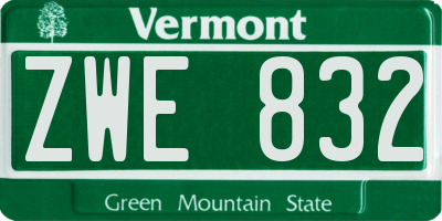 VT license plate ZWE832