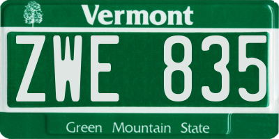 VT license plate ZWE835