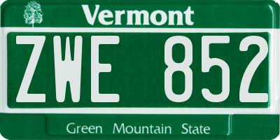 VT license plate ZWE852