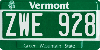 VT license plate ZWE928