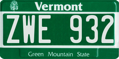 VT license plate ZWE932