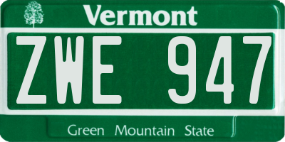 VT license plate ZWE947