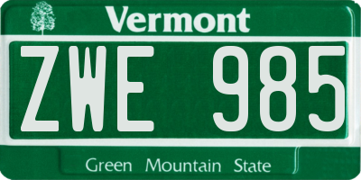 VT license plate ZWE985