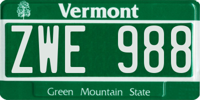 VT license plate ZWE988