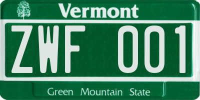 VT license plate ZWF001