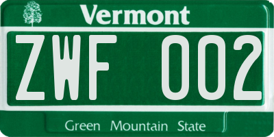 VT license plate ZWF002