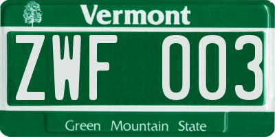 VT license plate ZWF003