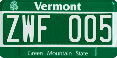 VT license plate ZWF005