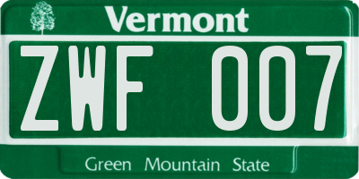VT license plate ZWF007