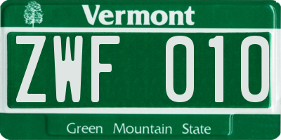 VT license plate ZWF010