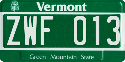 VT license plate ZWF013