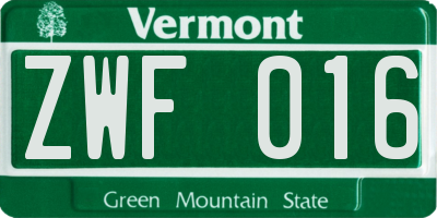 VT license plate ZWF016
