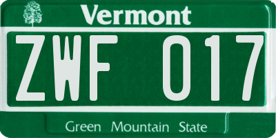 VT license plate ZWF017
