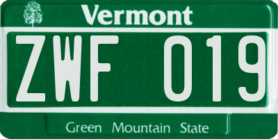 VT license plate ZWF019