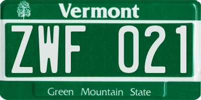 VT license plate ZWF021