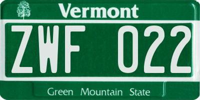 VT license plate ZWF022