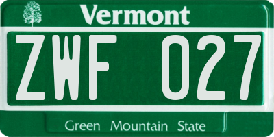 VT license plate ZWF027
