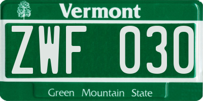 VT license plate ZWF030