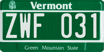 VT license plate ZWF031