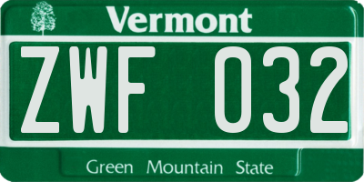 VT license plate ZWF032