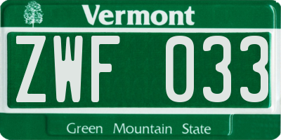 VT license plate ZWF033