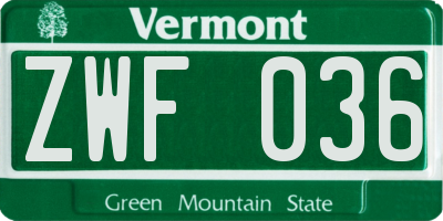 VT license plate ZWF036