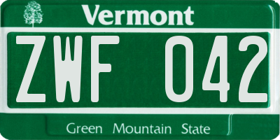 VT license plate ZWF042