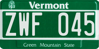 VT license plate ZWF045