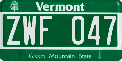 VT license plate ZWF047
