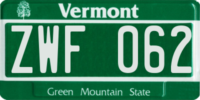 VT license plate ZWF062