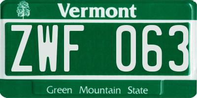 VT license plate ZWF063