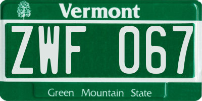 VT license plate ZWF067