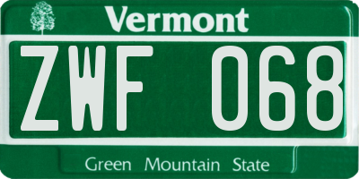 VT license plate ZWF068