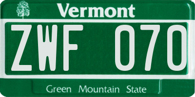 VT license plate ZWF070